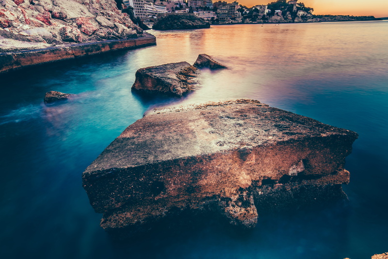 concrete, beauty in nature, rocks, tranquility, no People, solid, landscape, rock formation, brown, 8K, blue, outdoors, famous Place, photo, idyllic, day