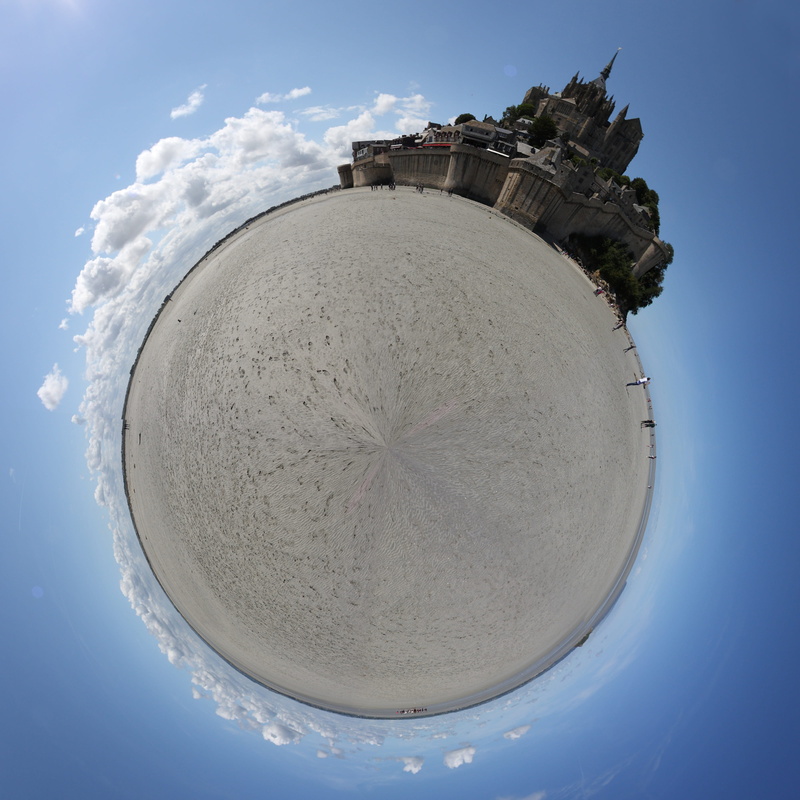 water, architecture, fish-eye lens, circle, normandy, shape, 4K, sea, building, beach, holiday, mont saint-michel, land, day, nature, etretat, no people