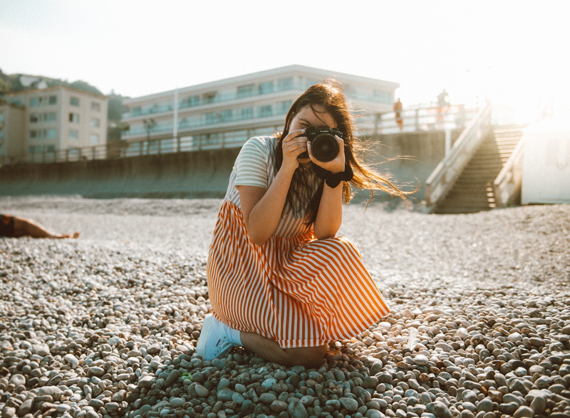 photographer, young Adult, cheerful, street, day, lifestyles, stripe, hipster, teenage Girls, summer, flare, taking photo, fashion, nature, females, lumix