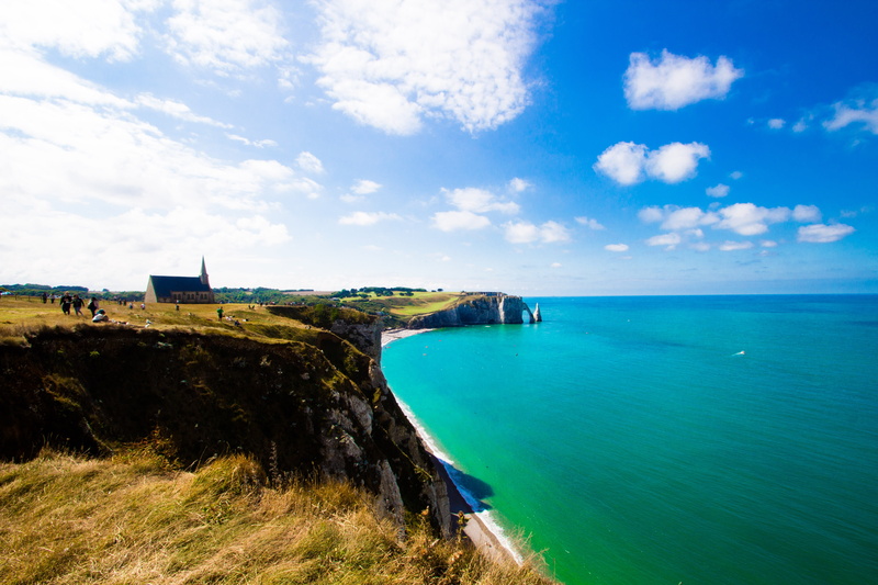 horizon over water, normandy, tranquil scene, sea, outdoors, coastline, nature, land, port city, cliff, white cliffs, mediterranean, france, rocky coast