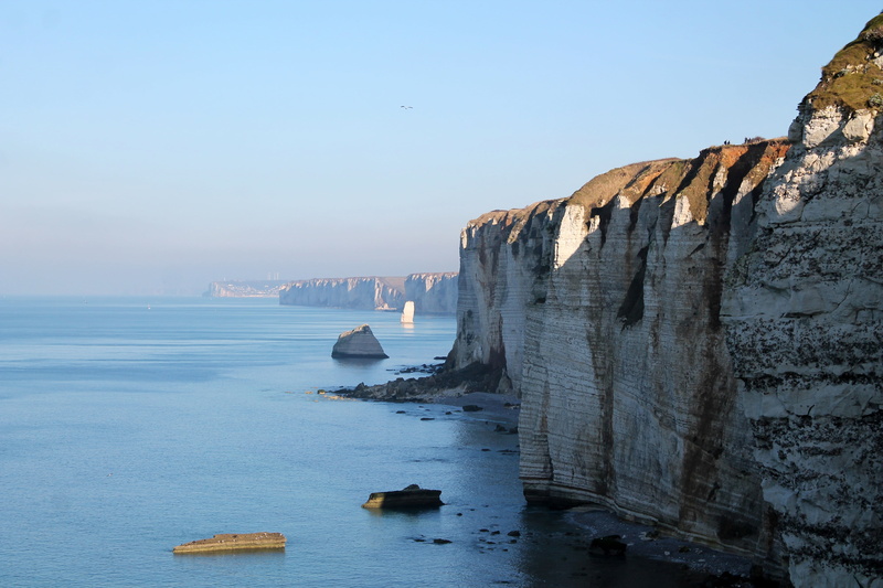 rock - object, 4K, nature, idyllic, blue, scenics - nature, day, ocean, scenics, tranquil scene, eroded, clear sky, tranquility, normandy, france, solid