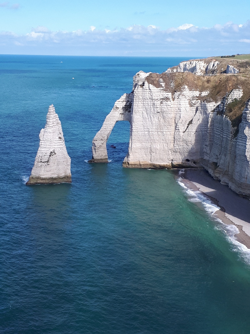 tranquil scene, beach, vacations, horizon, limestone, rock - object, ocean, 4K, stack rock, waterfront, no people, cliff, turquoise colored, normandy