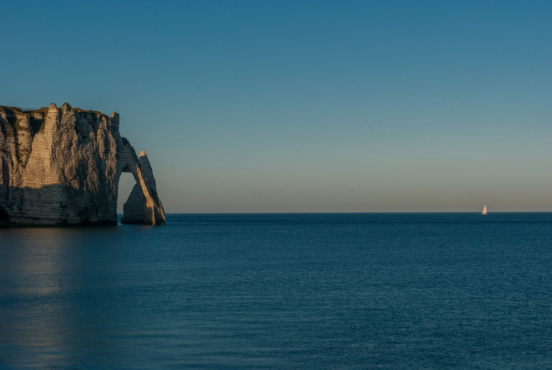 side, etretat, horizon over water, eroded, cliff, landscape, blue, needle, holiday, sea, horizon, tranquil scene, tranquility, scenics - nature, water