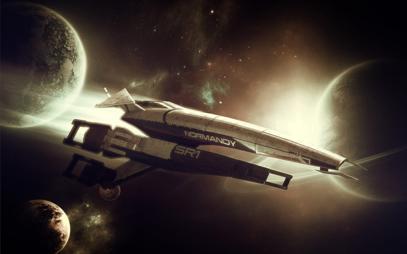 space art, 1080P, spaceship, digital art, normandy sr-1, science fiction, Mass Effect, space station, space, video games