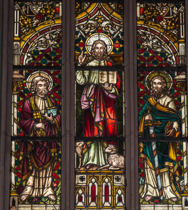 window, art and craft, male likeness, place of worship, representation, jesus, architecture, no people, female likeness, glass - material, mosaic, church