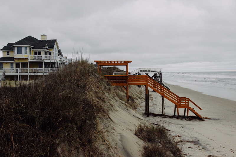 built structure, no people, outdoors, private beach, building exterior, sand, winter, nature, day, stormy, cold temperature, north carolina, architecture