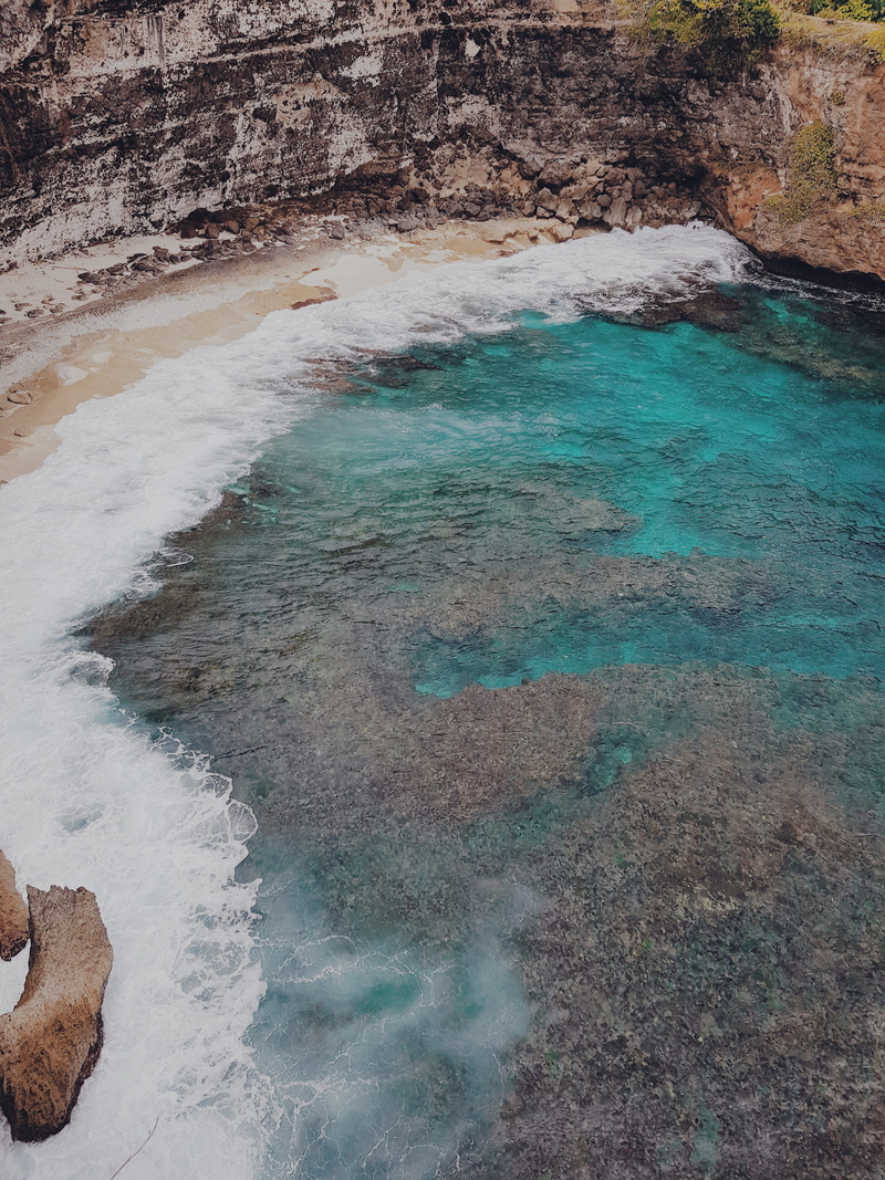 motion, rock, tranquil scene, geyser, rocky, cliff, no people, blue, breaking, indonesia, coral, ocean, geology, hot spring, power in nature, penida island