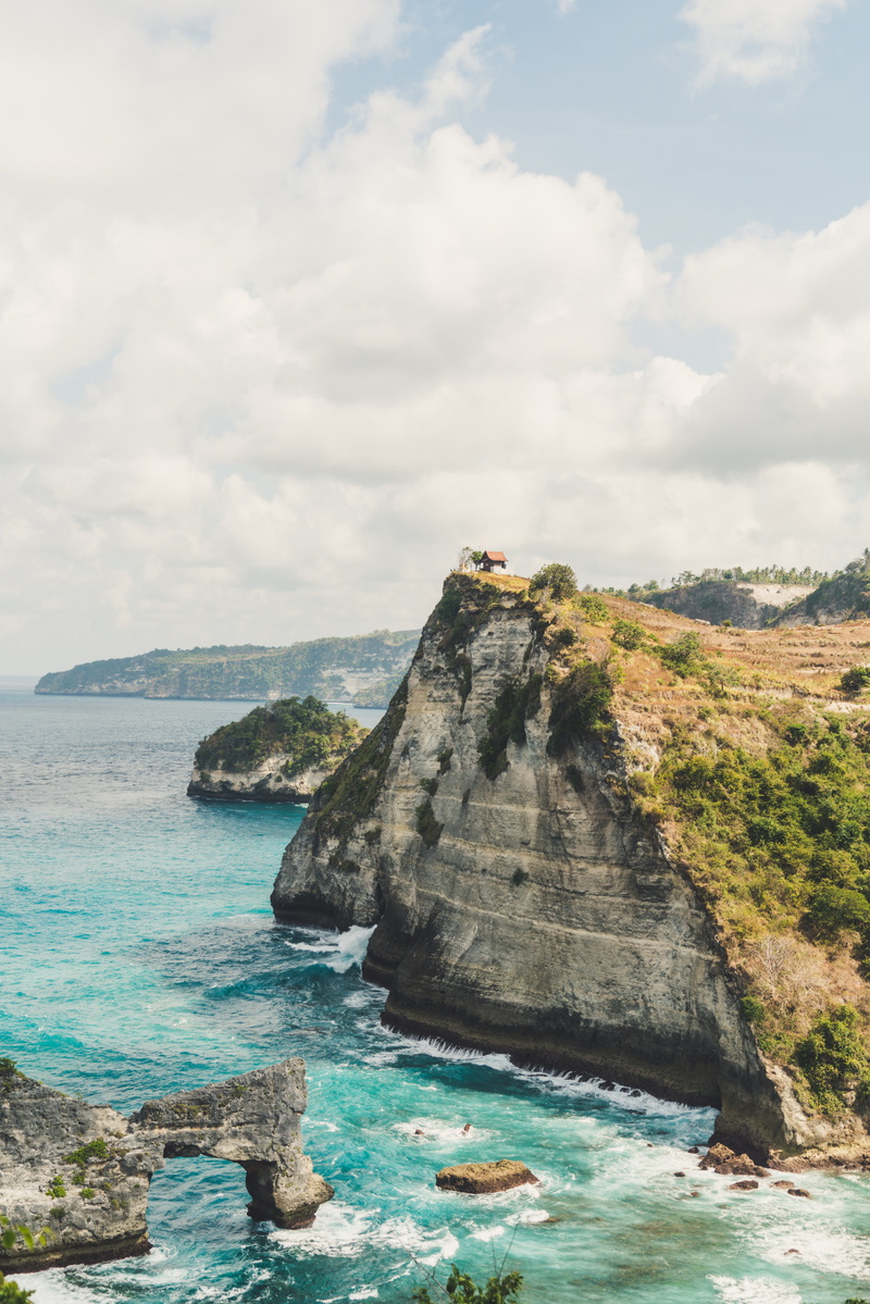 solid, penida island, tranquil scene, scenics - nature, sky, stack rock, outdoors, sea, rock, land, indonesia, idyllic, rock - object, beauty in nature