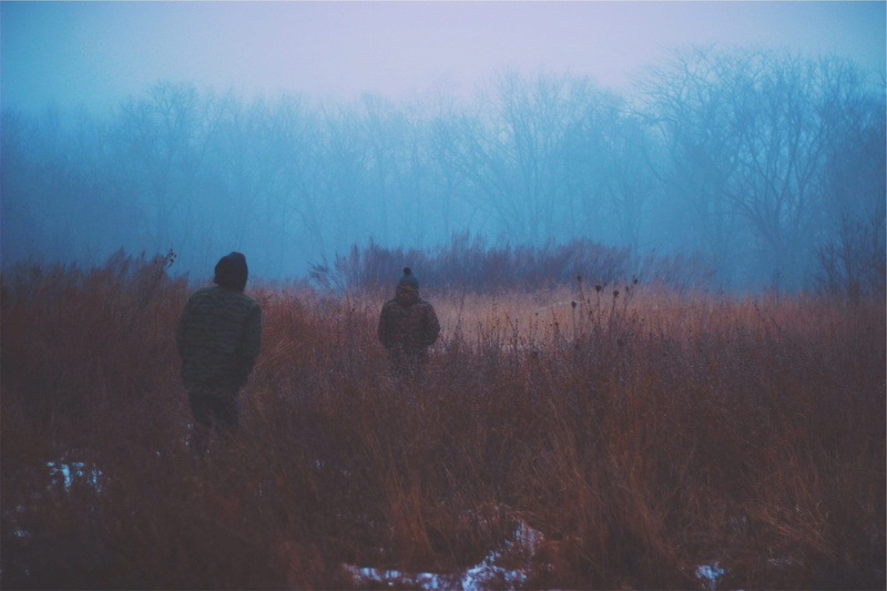 dark, tree, coats, around, land, environment, bare tree, nature, walking, tranquil scene, landscape, trees, fog, person, winter, daytime, bushes, outdoors