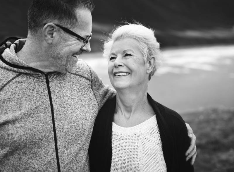adults, happiness, love, positive emotion, grayscale, males, headshot, hug, real people, husband, couple, male, woman, 5K, female, senior adult, two people