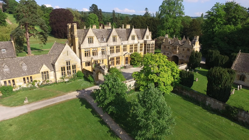 beige, stanway house, built structure, grass, fence, tree, united kingdom, day, travel destinations, stanway, yard, countryside, field, nature, housing