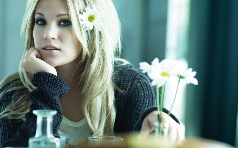 contemplation, 2K, adult, beautiful woman, young women, headshot, hairstyle, flowers, sweater, indoors, women, blonde, beauty, flowering plant, flower