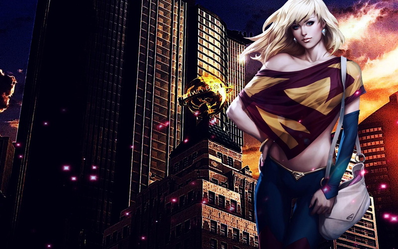 beautiful, dress, urban, city, buildings, 1080P, handbag, girl, supergirl, blue-pants