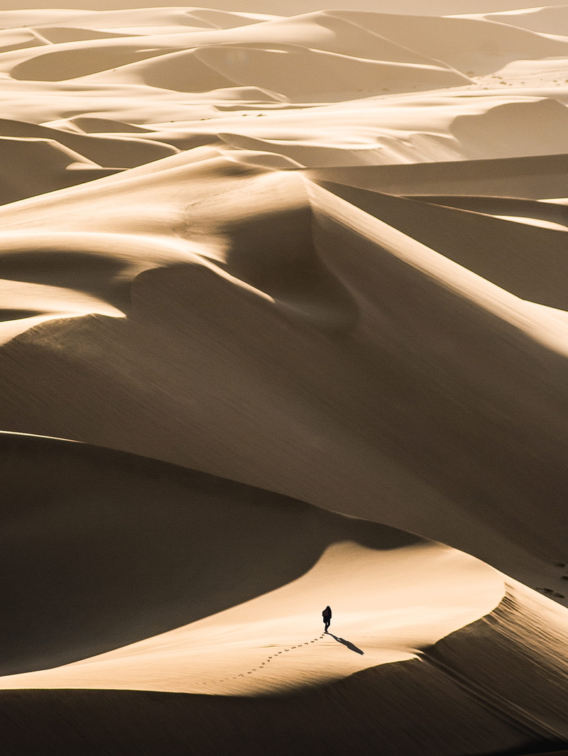 tranquil scene, discover, silhouette, land, lifestyles, nature, desert, sunlight, tranquility, uncovered, traveller, wander, one person, 2K, climate, person