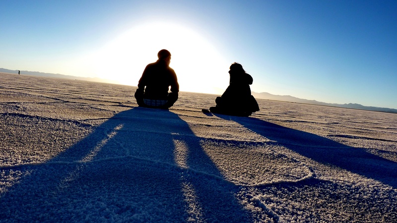 leisure activity, man, real people, togetherness, shadows, sunny, salt flat, couple - relationship, adult, andes, salt lake, women, scenics - nature, outdoors