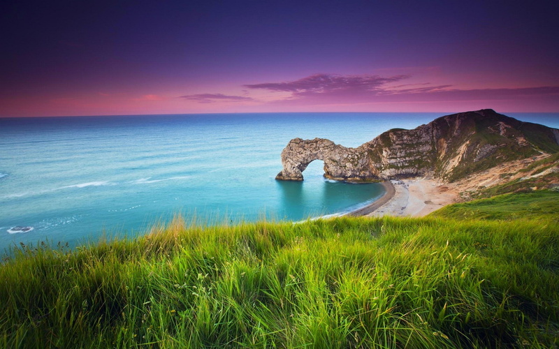 1080P, nature landscape durdle door england beach sea grass sand clouds sunset hill