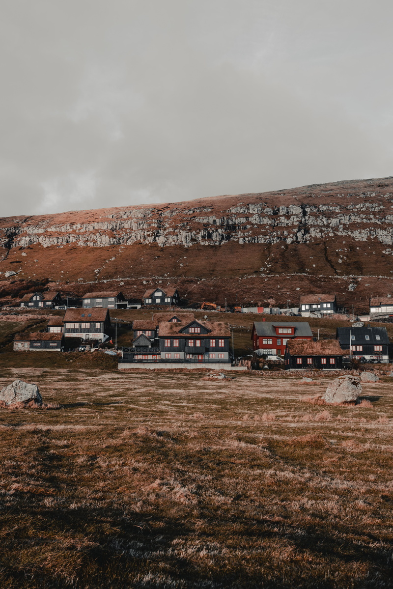 clouds, landscape, city, travel, day, nature, cloud - sky, field, residential district, neighborhood, architecture, 8K, sky, scenery, outdoors, faroe islands