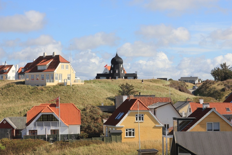 cloud - sky, religion, building, roof, tourism, spirituality, denmark, outlook, town, view, place of worship, outlook views, city, built structure, homes