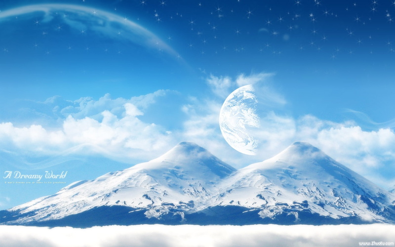 720P, Beautiful, capped, Dream, Snow, World, Mountains