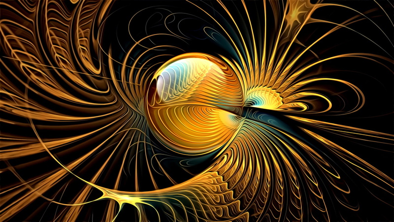 sphere, 1080P, picture, fiction, Golden fantasy, black background, curves, fractals, abstraction, line