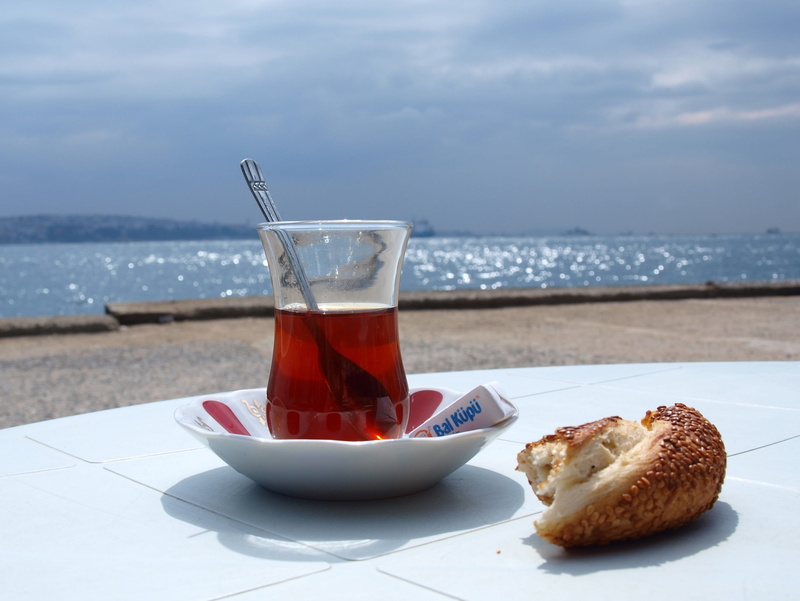 tea - hot drink, saucer, vacations, tea, no people, sea, water, cup, sugar, simit, turkey, cloud - sky, food and drink, day, plate, glass, mug, rest, distant