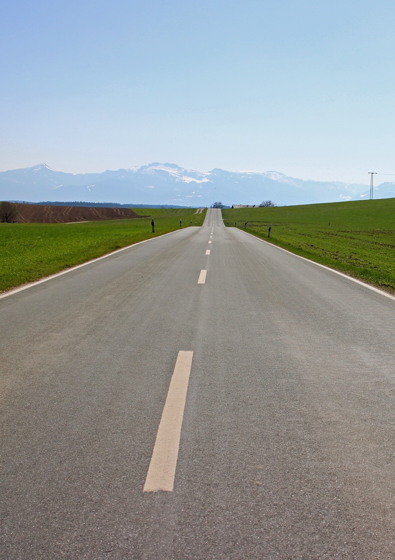 land, nature, lawn, transportation, no people, road, diminishing perspective, vanishing point, landscape, sky, gray, environment, vision, green, empty road