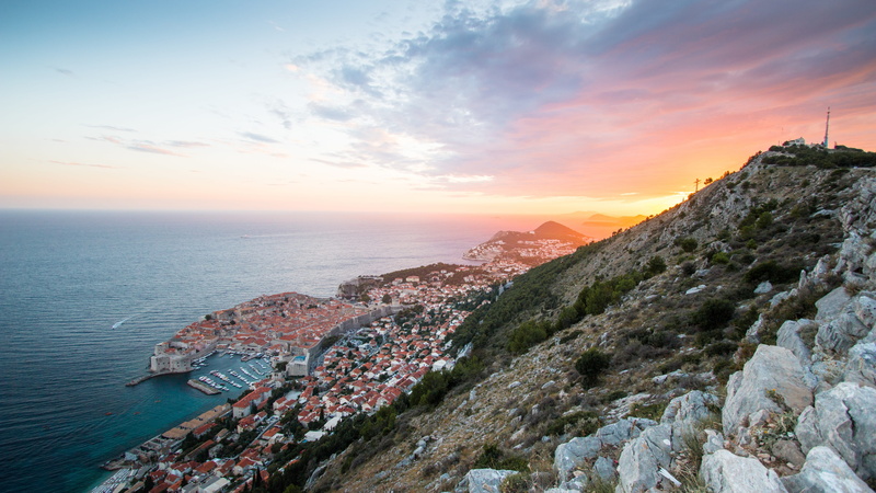 landscape, mood, foresight, tranquility, adriatic sea, city, rock, hill, islands, scenics - nature, evening, orange color, nature, water, summer, horizon over water