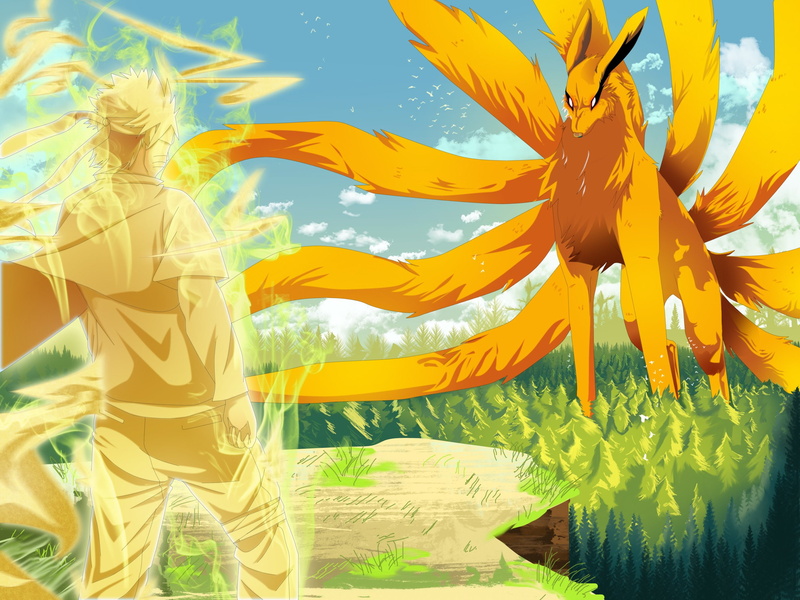fox, daemon, 2K, series, anime, naruto, nine, hvosty