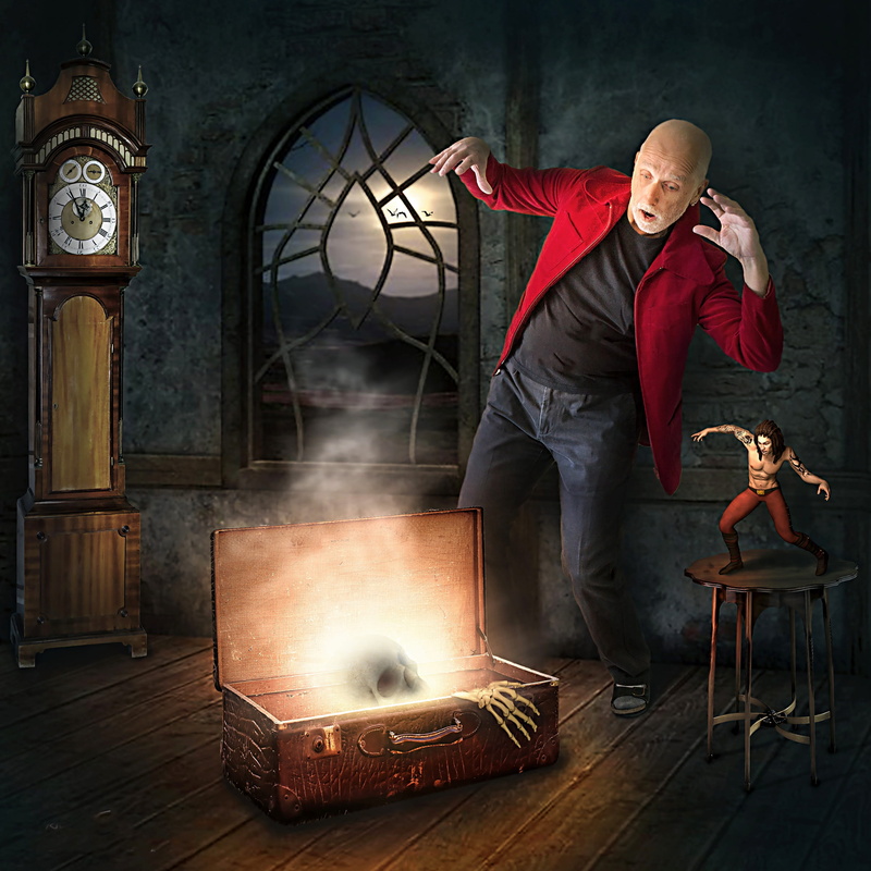 red, indoors, adult, full length, men, people, fantasy, fear, photomontage, human, males, mystical, composing, dream world, built structure, image editing