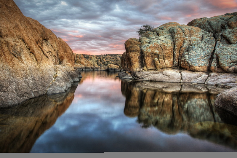 USA, water, AZ, Watson lake, clouds, lake, nature, 1080P, Arizona, reflection, Prescott, rocks