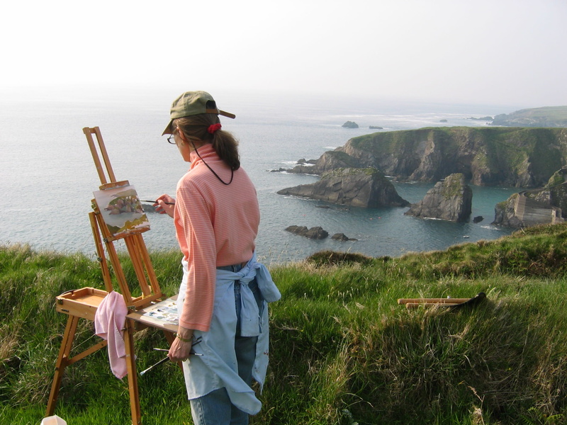 cliff, nature, sky, beauty in nature, scenics - nature, plant, lifestyles, ireland, paintbrush, casual clothing, land, easel, dingle, painter - artist