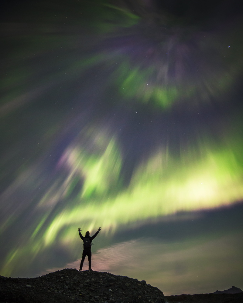 aurora borealis, photography, 4K, person, leisure activity, alaska, standing, silhouette, outdoors, northern lights, aurora boreali, nature, man, real people