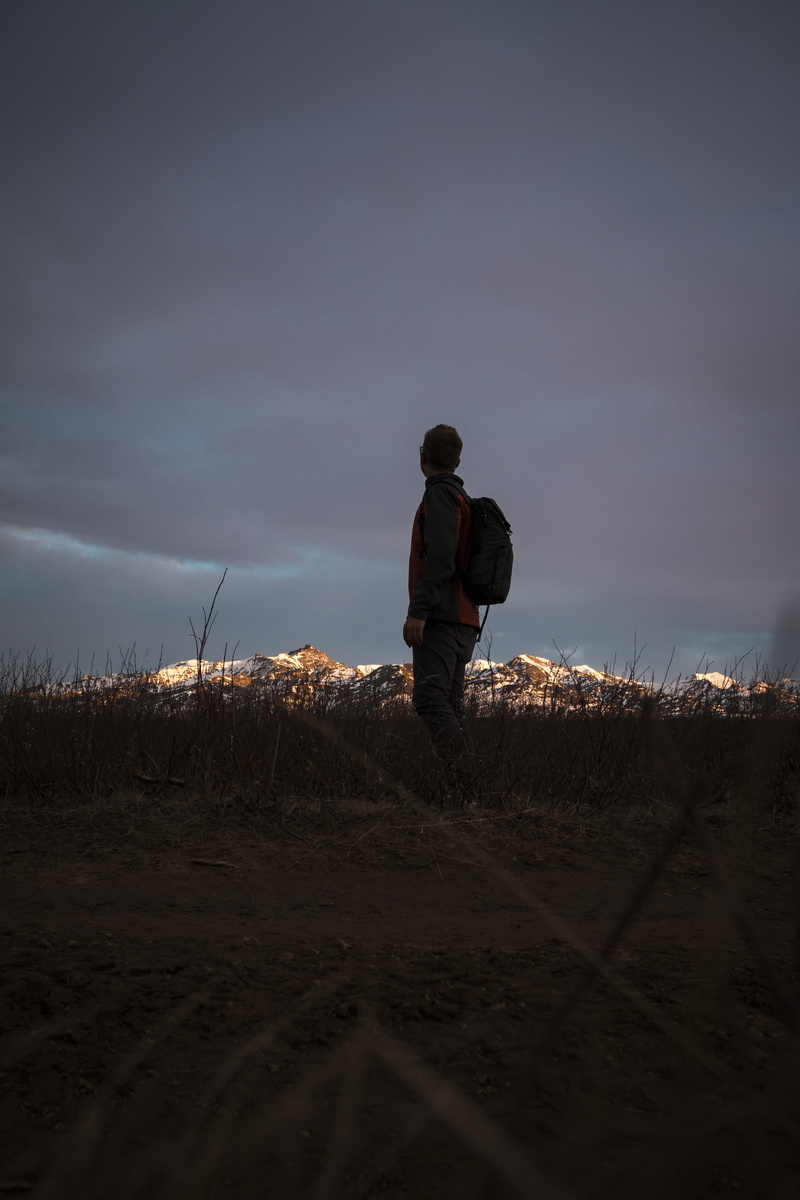 5K, real people, sky, standing, tranquility, cloud - sky, men, person, scenics - nature, united states, full length, alaska, backpack, casual clothing