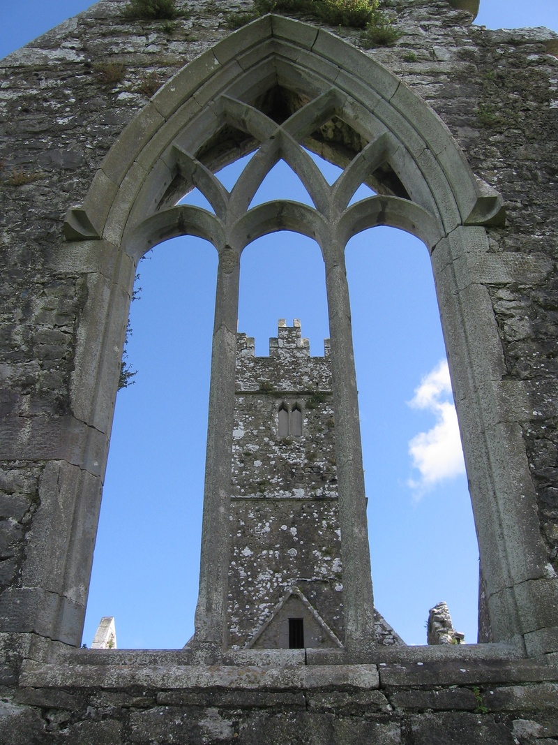 architectural column, ireland, the past, belief, castle, religion, tourism, county galway, outdoors, built structure, arch, place of worship, abbey, low angle view
