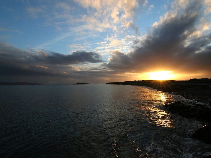 no people, sunset, tranquil scene, bay, galway, non-urban scene, horizon over water, scenics - nature, waterfront, water, sky, tranquility, horizon, outdoors