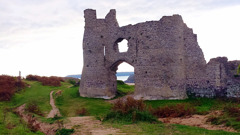 grass, fort, arch, archaeology, ruined, abandoned, ancient, old Ruin, deterioration, nature, built structure, cloud - sky, castle, the past, sky, gower