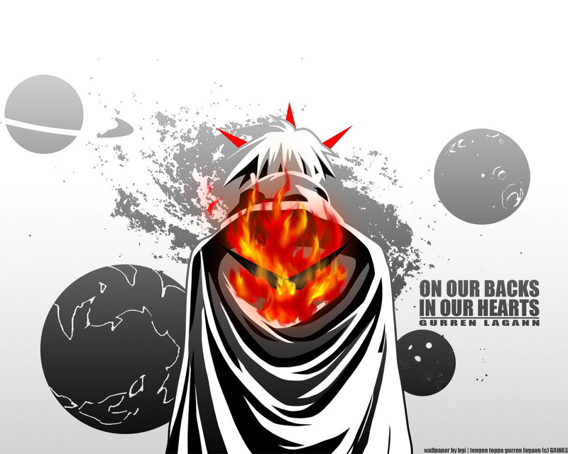 no people, Flame, white background, Cape, Anime, tomato, 720P, digital composite, lagan, Planet, pepper, isolated color, White Hair, Simon (Tengen Toppa Gurren Lagann)