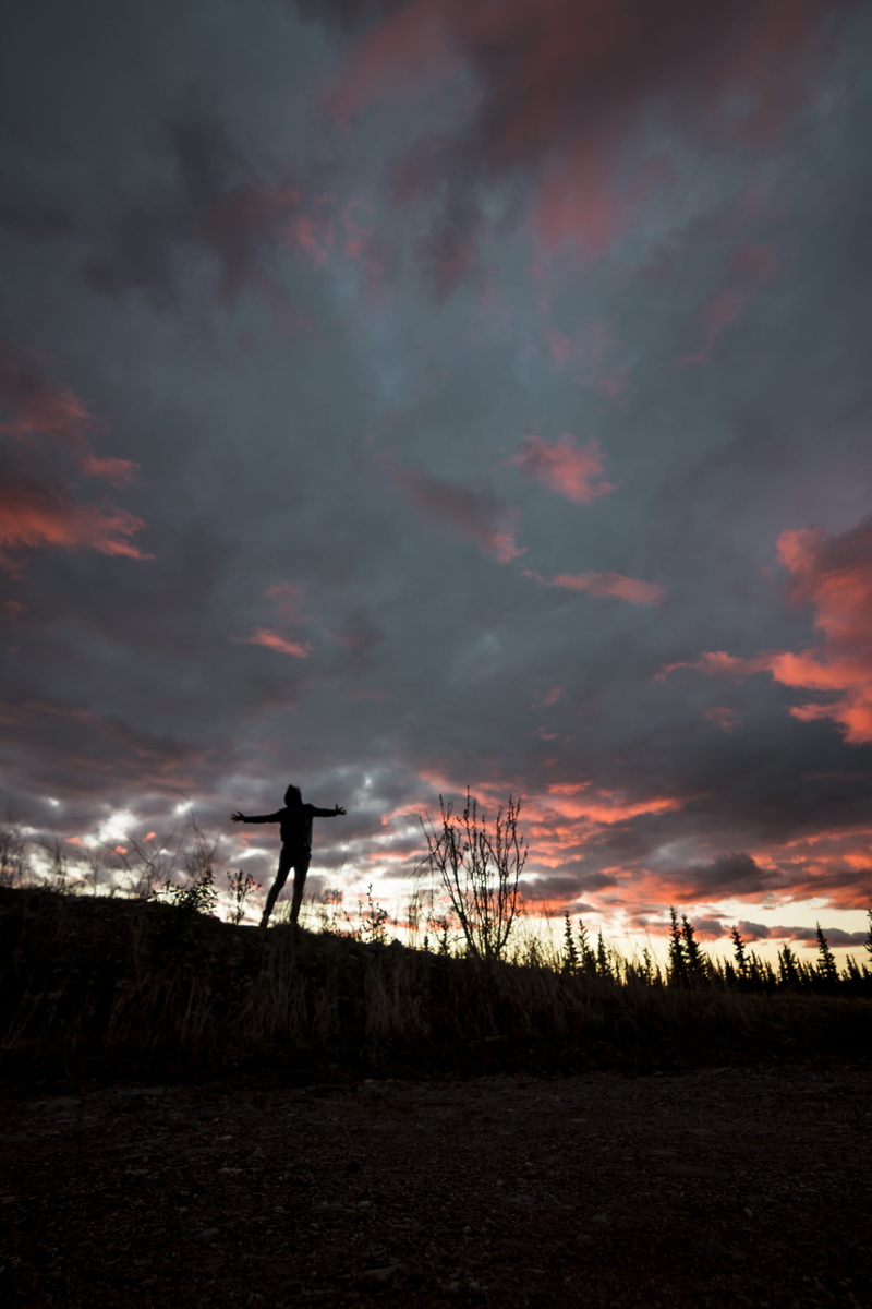 sky, alaska, cloud - sky, united states, men, full length, tranquil scene, tranquility, silhouette, leisure activity, outdoors, standing, beauty in nature