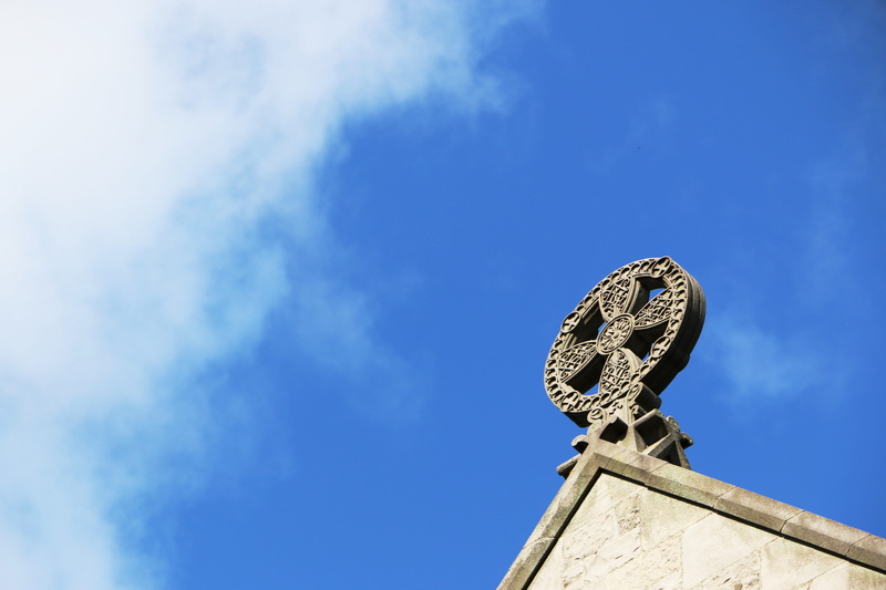 statue, ireland, outdoors, religion, place of worship, sculpture, cross, architecture, day, history, built structure, no people, blue, gothic, dublin, art and craft