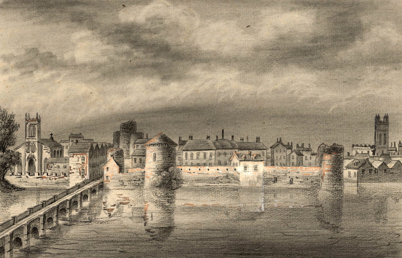 sky, building Exterior, no people, bridge - Man Made Structure, city, europe, 1830 in Ireland, history, built structure, water, sepia Toned, public domain