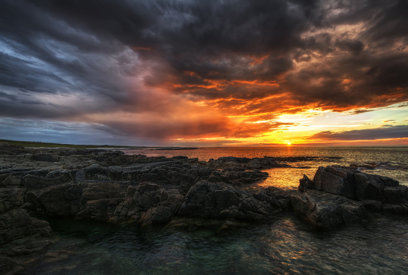 stones, County Donegal, sea, Ireland, 1080P, beach, sunset