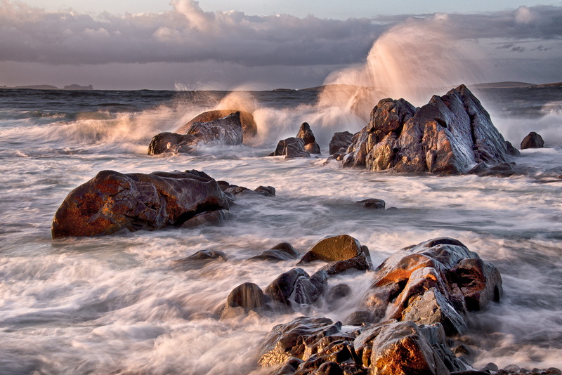 beach, rock - object, rocks, ireland, sky, 5K, blurred motion, cloud - sky, power, land, scenics - nature, rocky coastline, nature, wave_action, donegal