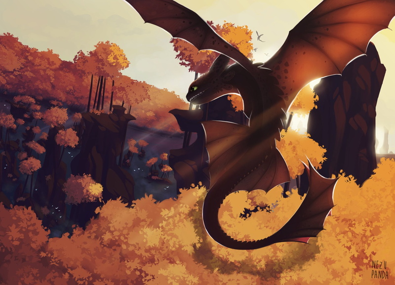 Fall, How To Train Your Dragon, Movie, Toothless (How to Train Your Dragon), 1080P, Dragon