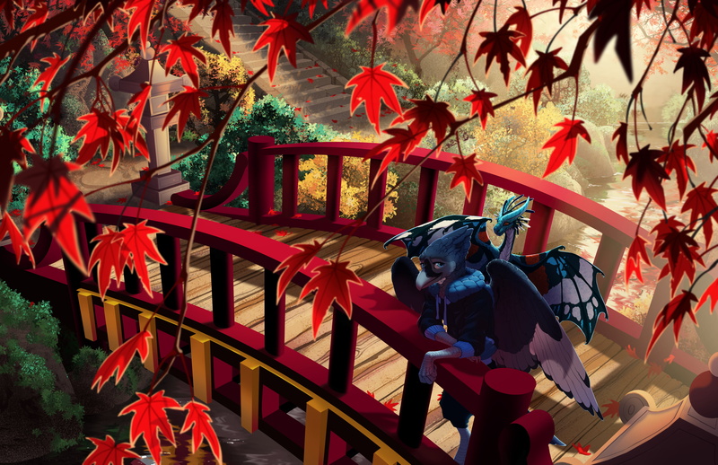 fall, furry, dragon, 4K