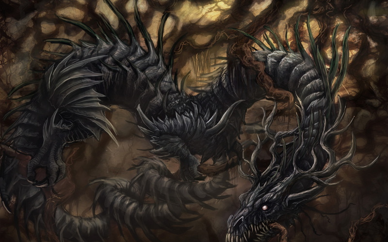 roots, curves, dragons, dragon, branches, art, trees, 2K, fall