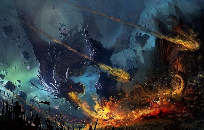 accidents and disasters, sea, Flame, reflection, War, Battle, night, destruction, multi colored, Fall, Dragon, motion, water, environment, pollution, no people