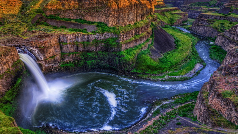 1080P, Palouse Falls, Rock, River, Waterfall, Waterfalls, Moss, Water