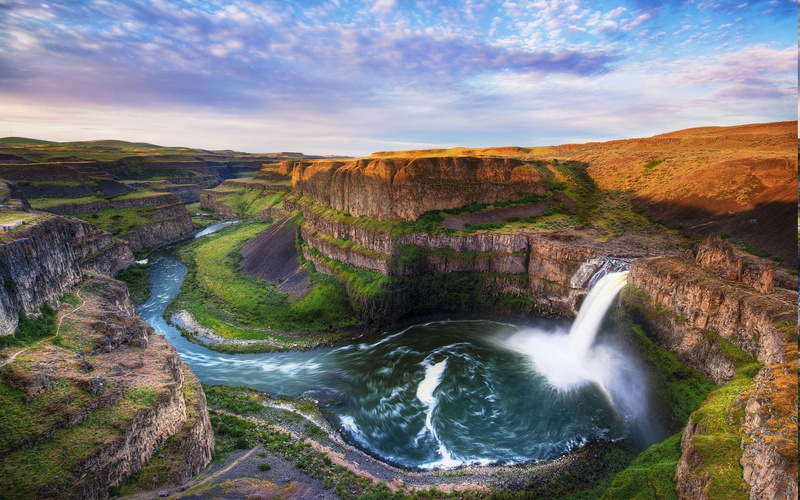 river, mountain, Canyon, nature, 2K, waterfall, Washington State, Palouse Falls, landscape