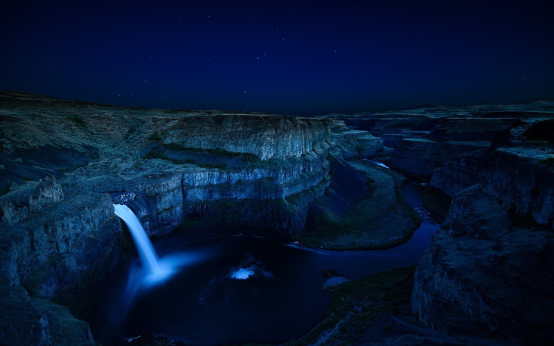 2K, waterfall, falls, washington, palouse, night