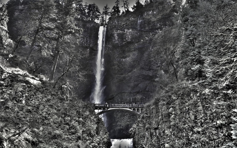 black, white, falls, nature, multnomah, water, 2K, 3d and abstract, beautiful, photography, waterfalls, spectacular